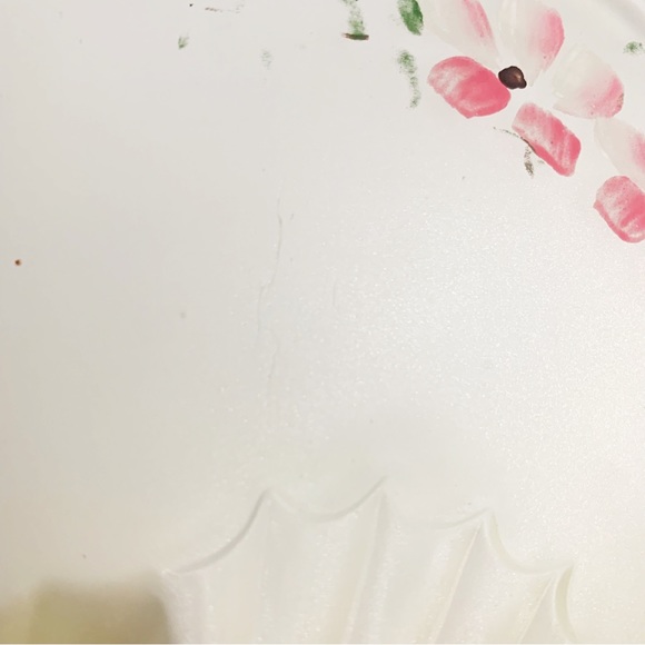 Depression Satin Glass Short Footed Compote Reverse Painted Floral Scallop Edge - Picture 11 of 13